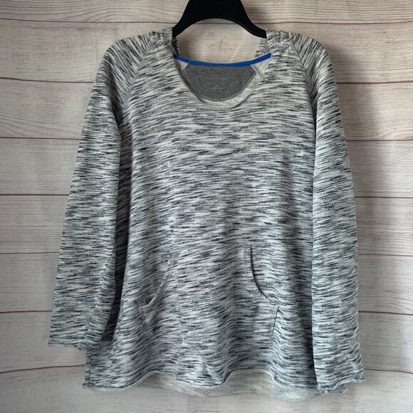 Calvin Klein Performance Gray White Marled Knit Hoodie Sweater Kangaroo Pocket - Picture 1 of 16